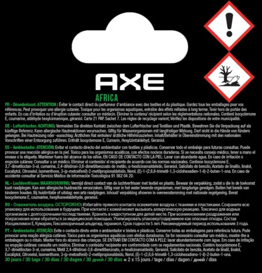 Euro Shop AXE Navulling Luchtverfrisser Alu Houder Africa - 2 stuks