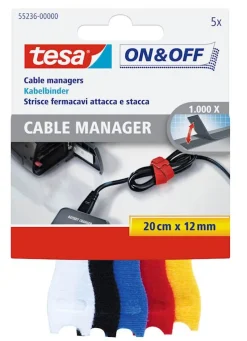 Tesa Cable Manager 12 mm x 20 cm wit - zwart -  blauw - rood - geel