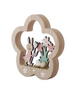 DDD Decoratie houten bloem met paasdeco op voet 15,3cm