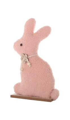 DDD Decoratie houten konijn op voet roze 29cm