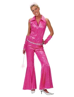 Euro Shop Disco Kostuum Roze Jumpsuit Groovy - Maat 44/46