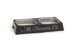 Beeztees Dubbele eetbak 'My favourite cat' grijs 24 x 12 x 4 cm