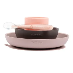 Nattou Eetset Silicone 4dlg Roze/Aubergine