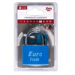 Euro Tools Hangslot 50 mm blauw + 2 sleutels