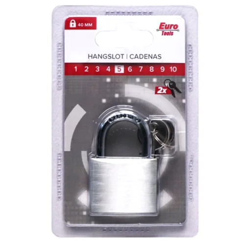 Euro Shop Hangslot 40 mm grijs + 2 sleutels