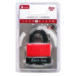 Euro Tools Hangslot 40 mm rood + 2 sleutels
