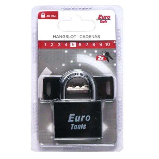 Euro Tools Hangslot 40 mm zwart + 2 sleutels