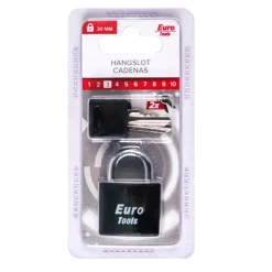 Euro Tools hangslot 30 mm zwart + 2 sleutels