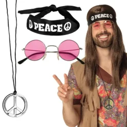 Euro Shop Hippie Set Peace Deluxe - bril + hoofdband + ketting