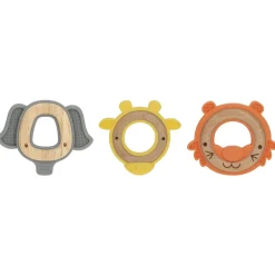 Nuby Houten en siliconen dierenbijtring – tijger & giraf & olifant – 3m+