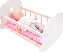 Euro Shop Houten poppenbed roze/wit