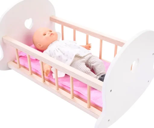 Euro Shop Houten poppenbed roze/wit