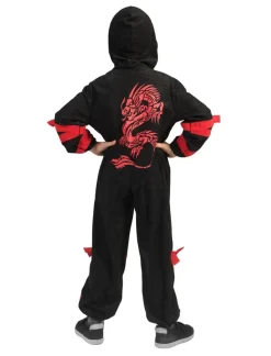 Kinderen Euro Shop Kinderkostuum Ninja Zwart met Rode Draak - Maat 116
