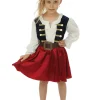 Kinderen Euro Shop Kinderkostuum piraat met hoed meisje- 3 delig - Blauw/rood - 10-12 jaar