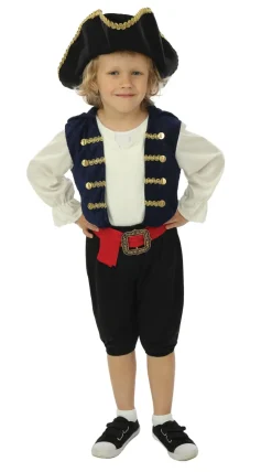 Kinderen Euro Shop Kinderkostuum piraat met hoed jongen- 3 delig - Blauw - 7-9 jaar