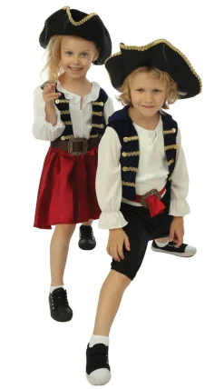 Kinderen Euro Shop Kinderkostuum piraat met hoed jongen- 3 delig - Blauw - 7-9 jaar