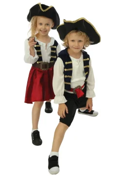Kinderen Euro Shop Kinderkostuum piraat met hoed meisje- 3 delig - Blauw/rood - 3-4 jaar