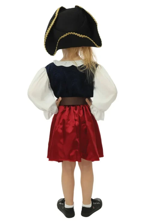 Kinderen Euro Shop Kinderkostuum piraat met hoed meisje- 3 delig - Blauw/rood - 3-4 jaar