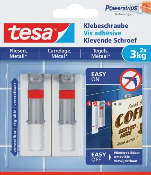 Tesa Klevende Schroef tegels & metaal (2 stuks) 3 kg