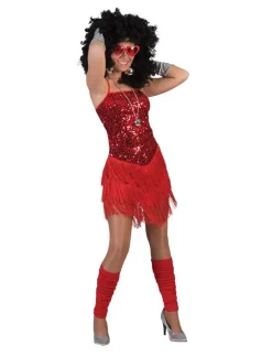 Euro Shop Kostuum Glitterjurk Rood met Franjes - Maat 40/42