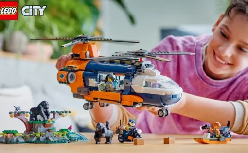 Lego City 60437 Jungleonderzoekers: helikopter bij de basis