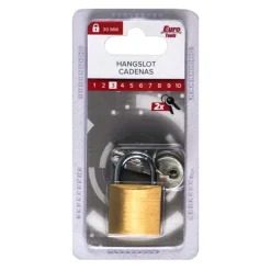 Euro Tools Messing hangslot 30 mm + 2 sleutels