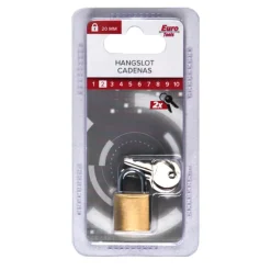 Euro Tools Messing hangslot 20 mm + 2 sleutels