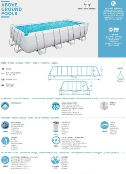 Bestway Power Steel Pool rechthoekig 488x244 cm