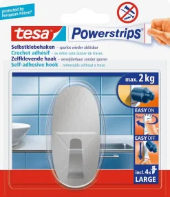 Tesa Powerstrips zelfklevende haak ovaal metaal (1 haak + 4 strips)