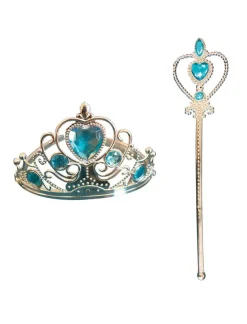 Euro Shop Prinsesset tiara + toverstok met blauwe stenen