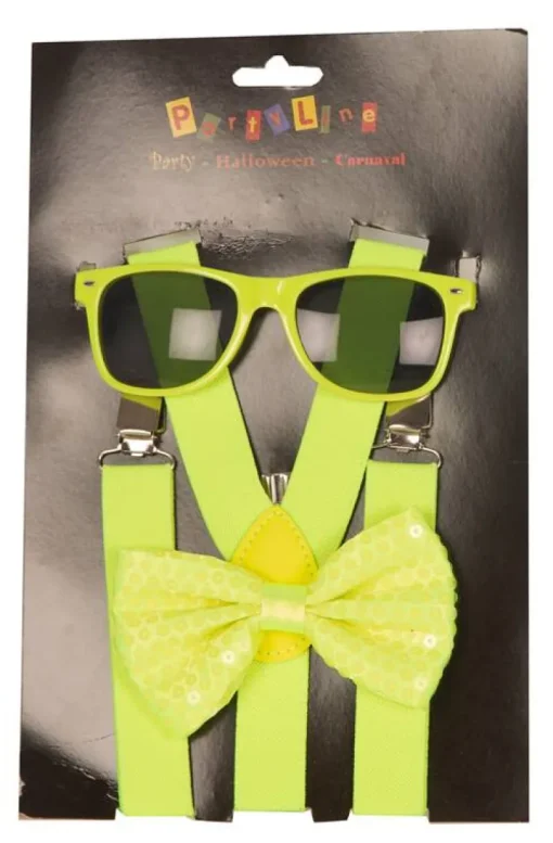 Partyline Set Neon Geel - Bretellen + Strik + Bril