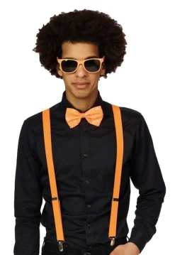 Partyline Set Neon Oranje - Bretellen + Strik + Bril