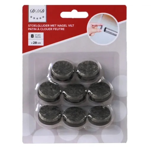 DDD stoelglijder 28 mm vilt 8 stuks grijs/ zwar