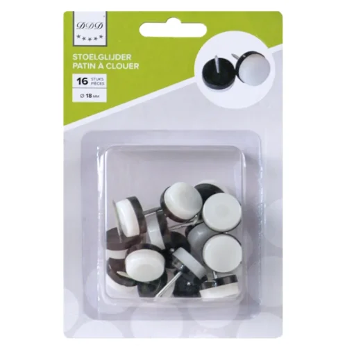 DDD stoelglijder 18 mm zwart met wit 16 stuks