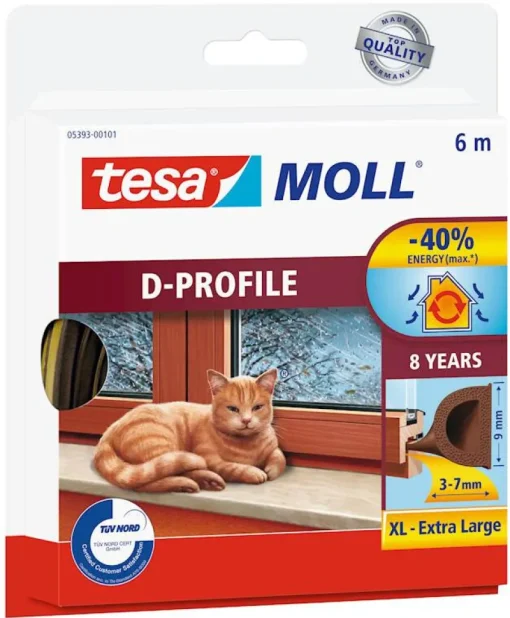 Tesa Tochtstrip 9 mm x 6 m bruin