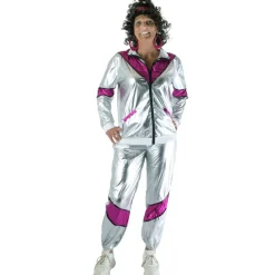 Euro Shop Trainingspak 80ies Sporty Scarlet Dames - zilver/paars - Maat 44/46