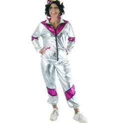 Euro Shop Trainingspak 80ies Sporty Scarlet Dames - zilver/paars - Maat 44/46