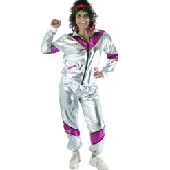Euro Shop Trainingspak 80ies Sporty Scarlet Dames - zilver/paars - Maat 44/46