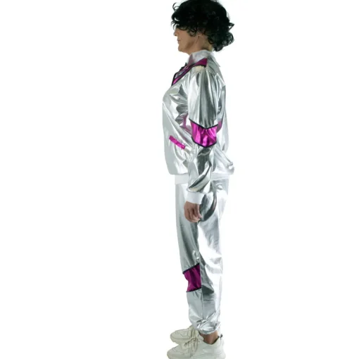 Euro Shop Trainingspak 80ies Sporty Scarlet Dames - zilver/paars - Maat 44/46