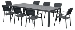 Euro Shop Tuinset Capri met Verstelbare Tafel - 8 Tuinstoelen - Aluminium - Zwart