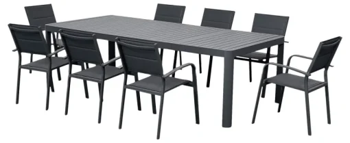 Euro Shop Tuinset Capri met Verstelbare Tafel - 8 Tuinstoelen - Aluminium - Zwart