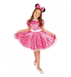 Kinderen Partyline Verkleedjurk Minnie Mouse - Roze met witte stippen - Maat 116