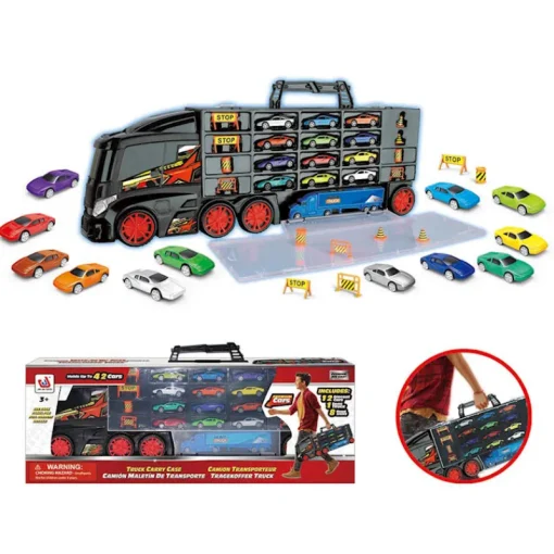 DDD Toys Vrachtwagen koffer zwart + 12 auto's