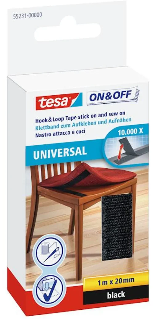 Tesa Zelfklevende klittenband naai- en kleefbaar 20 mm x 100 cm zwart